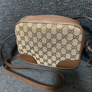 Gucci Brown Tan Crossbody Bag with Iconic Monogram